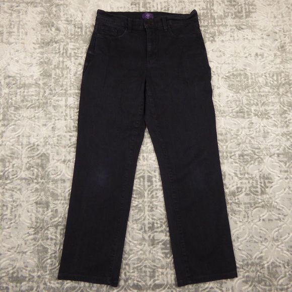 NYDJ Denim - NYDJ Jeans Womens Size 8 Petite Black Stretch Denim Straight Leg Lift Tuck